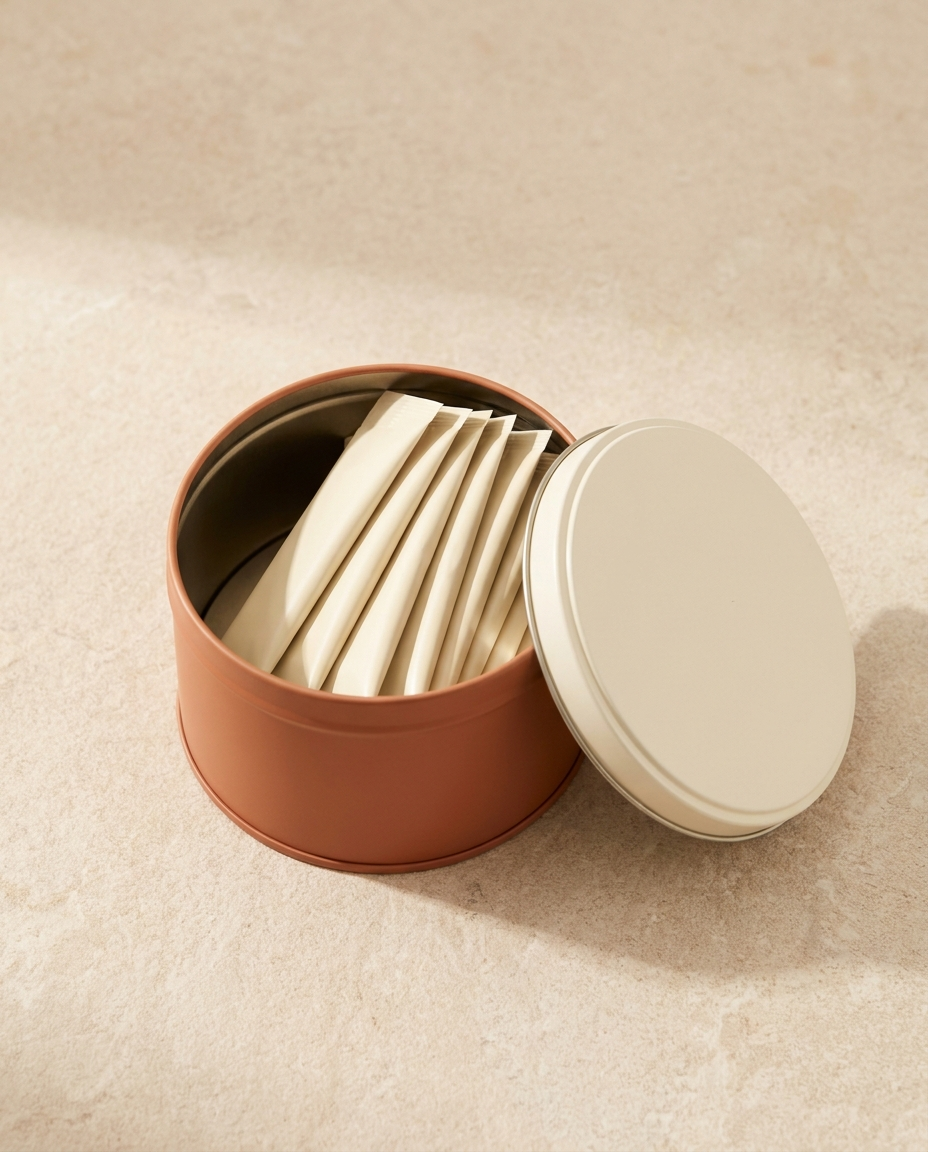 Vyttl Rise open metal tin with sachets inside